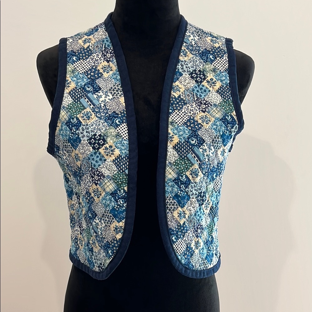 Vintage Patchwork Quilted Vest - Blue